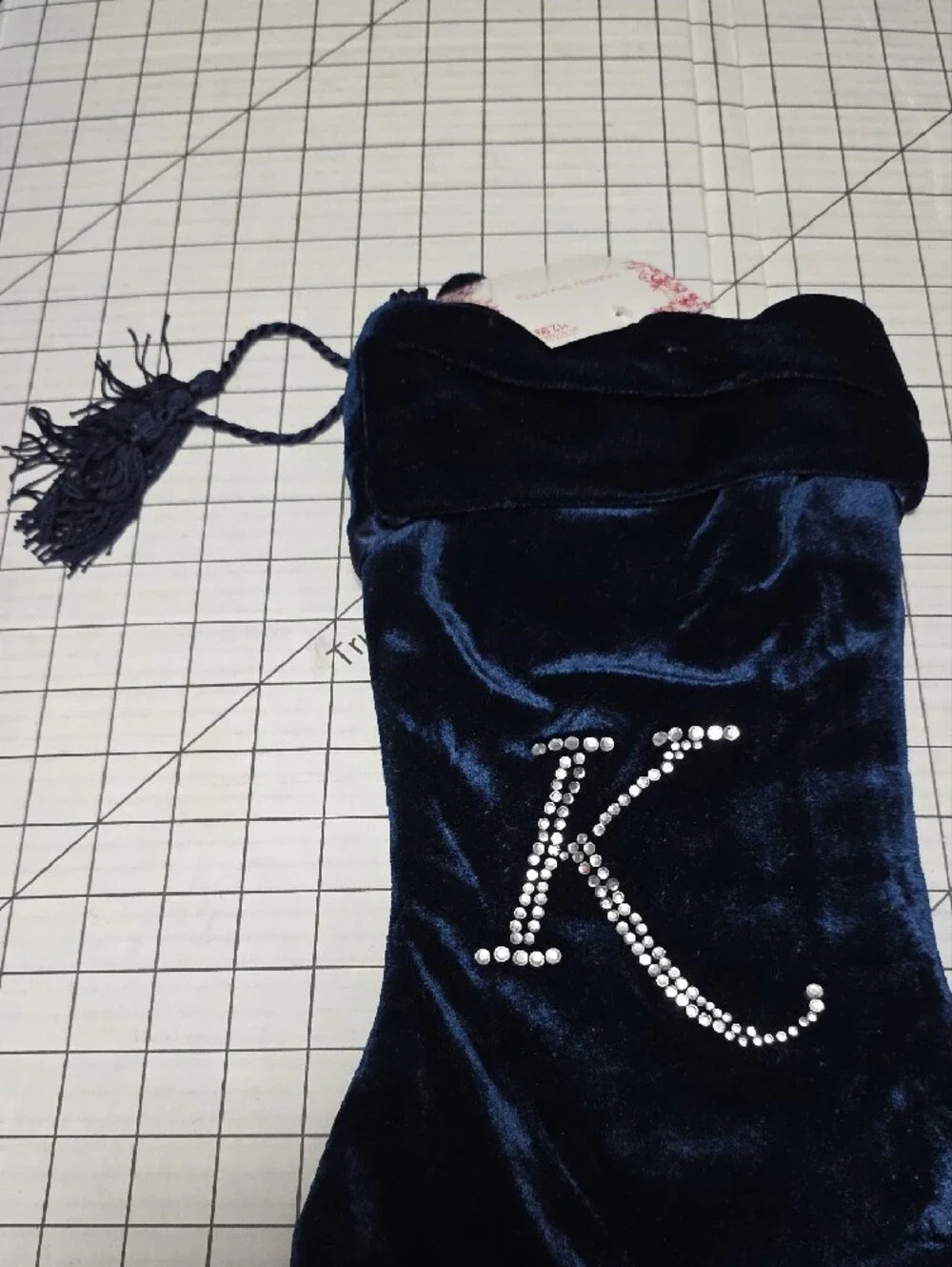 Target Navy Blue Velvet Christmas Stocking with Rhinestone 'K', NWT